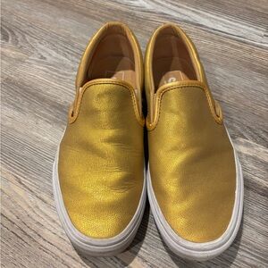 Vans Gold Faux Leather Slip-on Sneaker 8.5